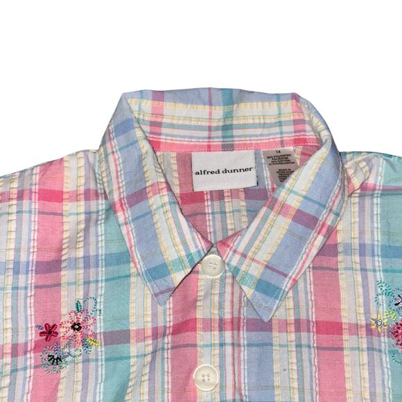 Alfred Dunner Button Front Jacket Women's Size 14 Pastel Plaid Embroidered Light - Picture 2 of 10